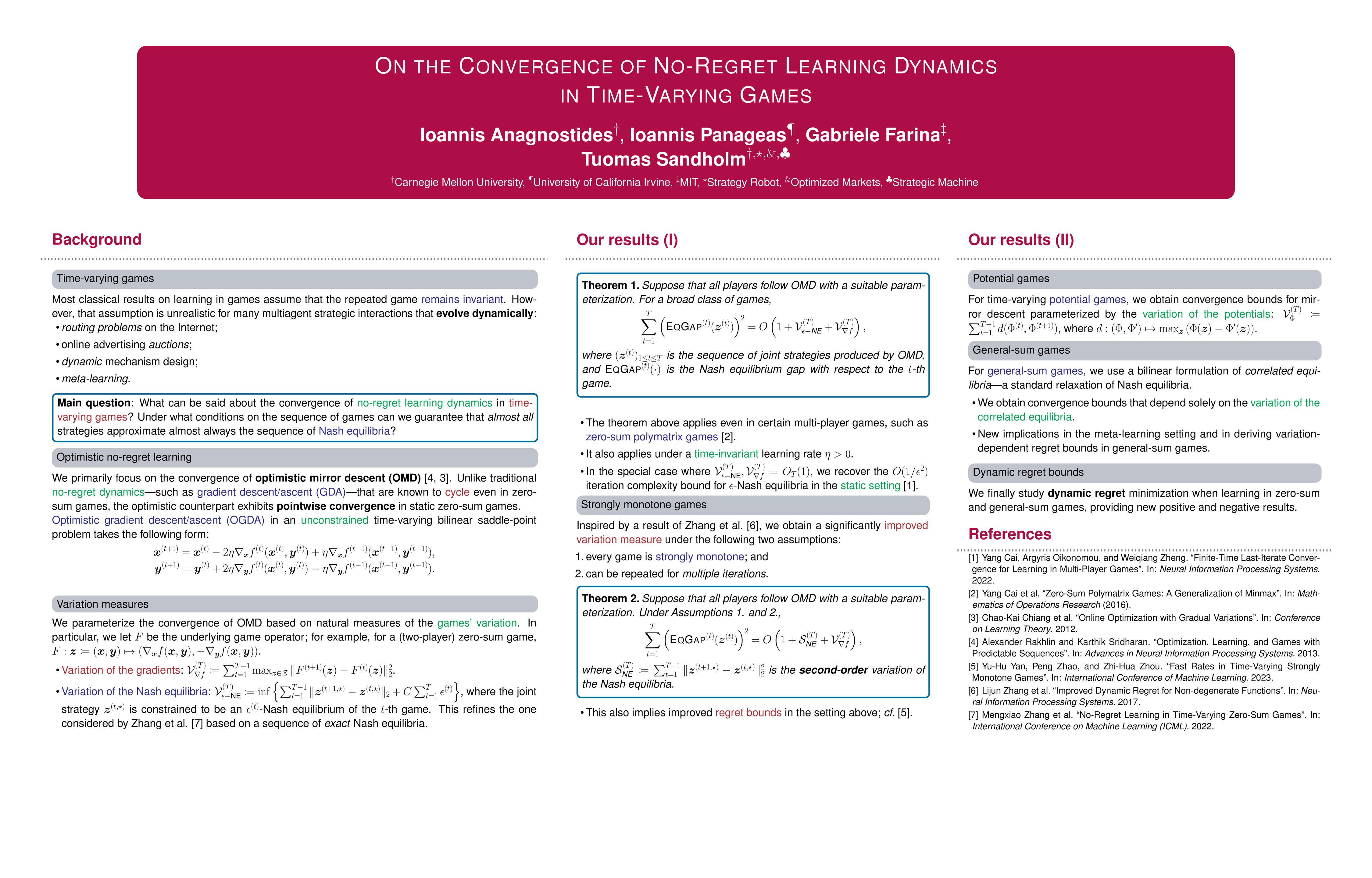 NeurIPS Poster On the Convergence of NoRegret Learning Dynamics in